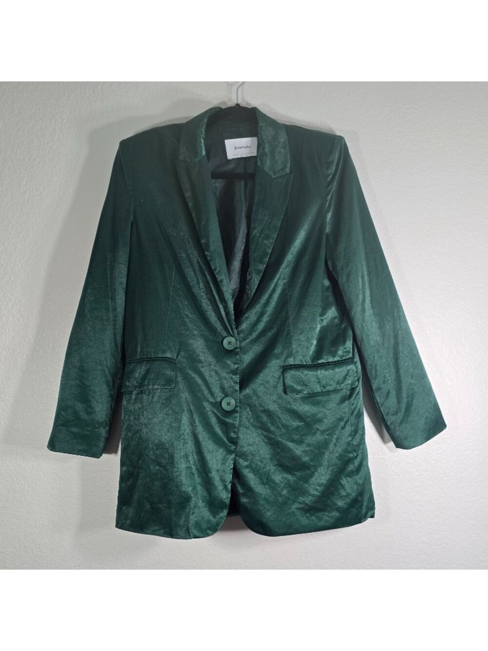 Stradivarius Single Breasted Blazer Women Small Green Button Satin Like Preppy